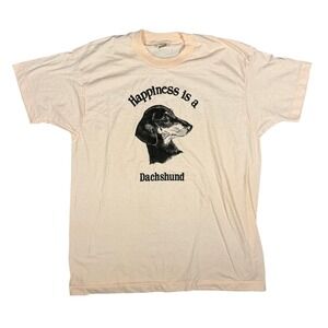 Vintage 80s Happiness is a Dachshund T-Shirt Peach L/XL Single Stitch